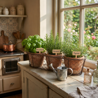 3 Terracotta Töpfe im Drahtkorb – handgefertigtes Pflanztopf Set