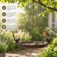 Hängende Vogeltränke aus Gusseisen mit 2 Vögeln