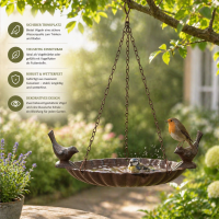 Hängende Vogeltränke aus Gusseisen mit 2 Vögeln