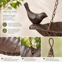 Hängende Vogeltränke aus Gusseisen mit 2 Vögeln