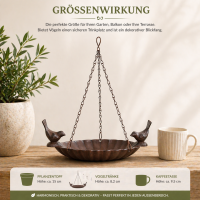 Hängende Vogeltränke aus Gusseisen mit 2 Vögeln