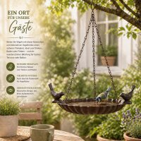 Hängende Vogeltränke aus Gusseisen mit 2 Vögeln
