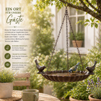 Hängende Vogeltränke aus Gusseisen mit 2 Vögeln