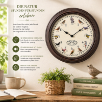 Wanduhr mit Vogelgezwitscher – Uhr mit 12 Vogelstimmen und Vogelmotiven, 29,8 cm