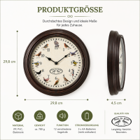 Wanduhr mit Vogelgezwitscher – Uhr mit 12 Vogelstimmen und Vogelmotiven, 29,8 cm