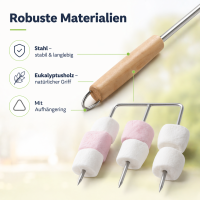 Marshmallowspieß mit Holzgriff 75,2 cm – langer Grillspieß für Feuerstelle und Lagerfeuer