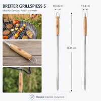 V-förmiger Grillspieß aus Edelstahl mit Eschenholzgriff – 55 cm BBQ Spieß