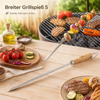 V-förmiger Grillspieß aus Edelstahl mit Eschenholzgriff – 55 cm BBQ Spieß