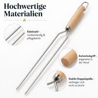 Bratenspieß mit Doppelspitze aus Edelstahl und Eschenholz – 56 cm Grillspieß