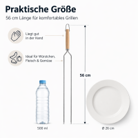 Bratenspieß mit Doppelspitze aus Edelstahl und Eschenholz – 56 cm Grillspieß