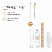Wurstspieß mit Spiralhalter und Holzgriff 74,5 cm – Bratwurstspieß für Lagerfeuer und Feuerstelle