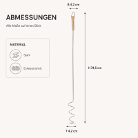Wurstspieß mit Spiralhalter und Holzgriff 74,5 cm – Bratwurstspieß für Lagerfeuer und Feuerstelle