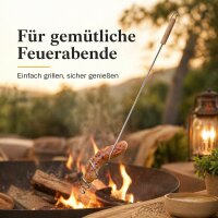 Wurstspieß mit Spiralhalter und Holzgriff 74,5 cm – Bratwurstspieß für Lagerfeuer und Feuerstelle