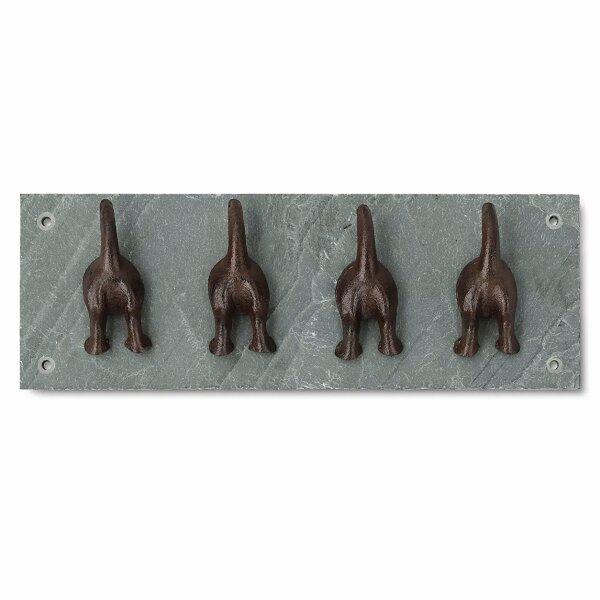 Wandgarderobe mit 4 Hundehaken aus Gusseisen auf Schieferplatte