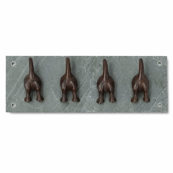 Wandgarderobe mit 4 Hundehaken aus Gusseisen auf Schieferplatte