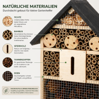 Insektenhotel aus Holz mit Bambus und Tannenzapfen