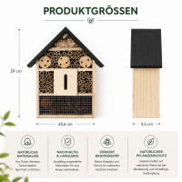 Insektenhotel aus Holz mit Bambus und Tannenzapfen
