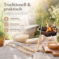 Stockbrotspieß mit Holzgriff und Teleskopstab – ausziehbarer Edelstahlspieß für Feuerstelle und Lagerfeuer