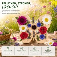 Blumensammler Schmetterling aus Holz – Blumenstecker für 40 Blüten, 18 cm