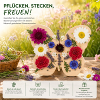 Blumensammler Schmetterling aus Holz – Blumenstecker für 40 Blüten, 18 cm