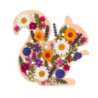 Blumensammler Eichhörnchen aus Holz – Blumenstecker für 31 Blüten, 15,3 cm