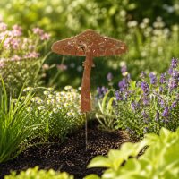Gartenstecker Pilz aus Weichstahl – lasergeschnittene Gartendeko