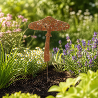 Gartenstecker Pilz aus Weichstahl – lasergeschnittene Gartendeko
