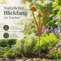 Gartenstecker Pilzgruppe aus Weichstahl – lasergeschnittene Gartendeko