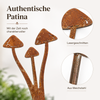 Gartenstecker Pilzgruppe aus Weichstahl – lasergeschnittene Gartendeko