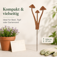 Gartenstecker Pilzgruppe aus Weichstahl – lasergeschnittene Gartendeko