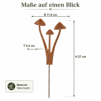 Gartenstecker Pilzgruppe aus Weichstahl – lasergeschnittene Gartendeko