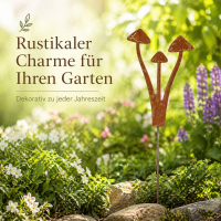 Gartenstecker Pilzgruppe aus Weichstahl – lasergeschnittene Gartendeko