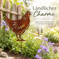 Gartenstecker Hahn aus Weichstahl – lasergeschnittene Gartendeko