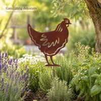 Gartenstecker Hahn aus Weichstahl – lasergeschnittene Gartendeko