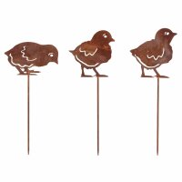 Gartenstecker Küken 3er Set aus Weichstahl – lasergeschnittene Gartendeko