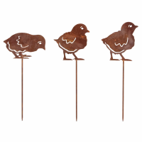 Gartenstecker Küken 3er Set aus Weichstahl – lasergeschnittene Gartendeko