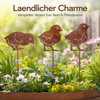 Gartenstecker Küken 3er Set aus Weichstahl – lasergeschnittene Gartendeko