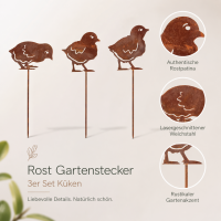 Gartenstecker Küken 3er Set aus Weichstahl – lasergeschnittene Gartendeko