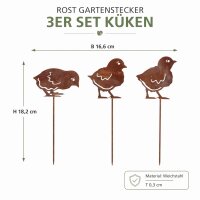 Gartenstecker Küken 3er Set aus Weichstahl – lasergeschnittene Gartendeko