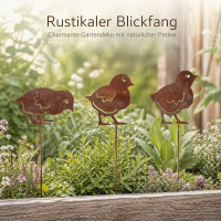 Gartenstecker Küken 3er Set aus Weichstahl – lasergeschnittene Gartendeko