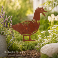 Gartenstecker Ente aus Weichstahl – lasergeschnittene Gartendeko