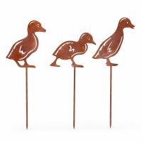 Gartenstecker Entenküken 3er Set aus Weichstahl – lasergeschnittene Gartendeko