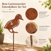 Gartenstecker Entenküken 3er Set aus Weichstahl – lasergeschnittene Gartendeko