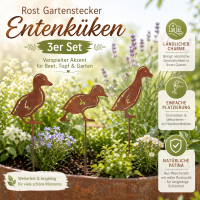 Gartenstecker Entenküken 3er Set aus Weichstahl – lasergeschnittene Gartendeko