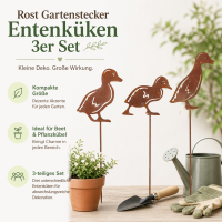 Gartenstecker Entenküken 3er Set aus Weichstahl – lasergeschnittene Gartendeko