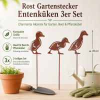 Gartenstecker Entenküken 3er Set aus Weichstahl – lasergeschnittene Gartendeko