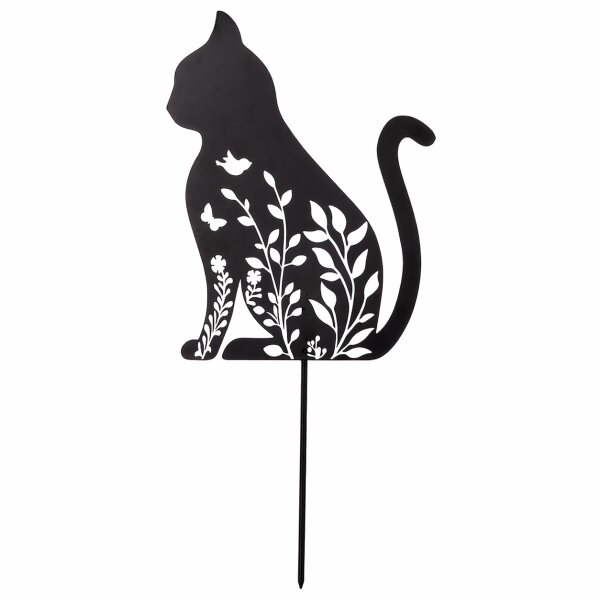 GILDE Gartenstecker Petala Katze aus Metall schwarz matt 45 cm