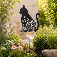 GILDE Gartenstecker Petala Katze aus Metall schwarz matt 45 cm