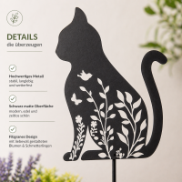 GILDE Gartenstecker Petala Katze aus Metall schwarz matt 45 cm