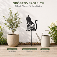 GILDE Gartenstecker Petala Katze aus Metall schwarz matt 45 cm
